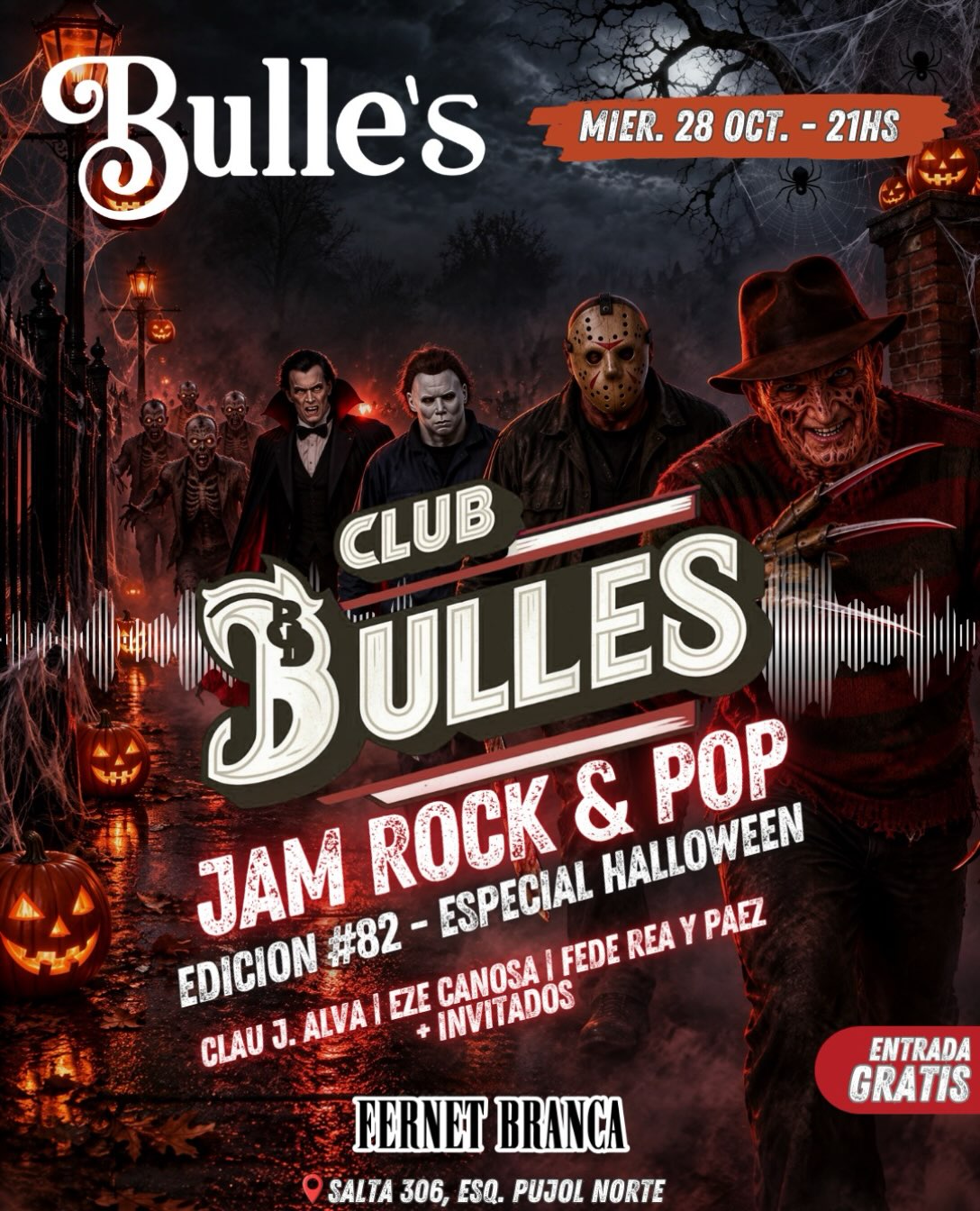 🎃 Club Bulle’s, Edicion #82 de la JAM Rock & Pop Más Explosiva de la Ciudad, Suena en Bulle’s Bar, el Templo del Rock! 🎃