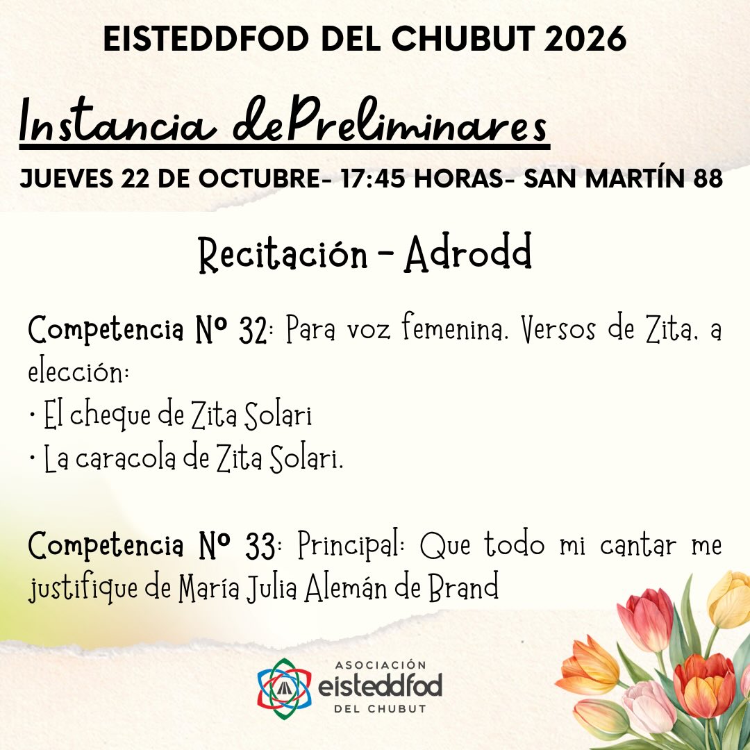 Instancia de Preliminares Eisteddfod del Chubut 2026