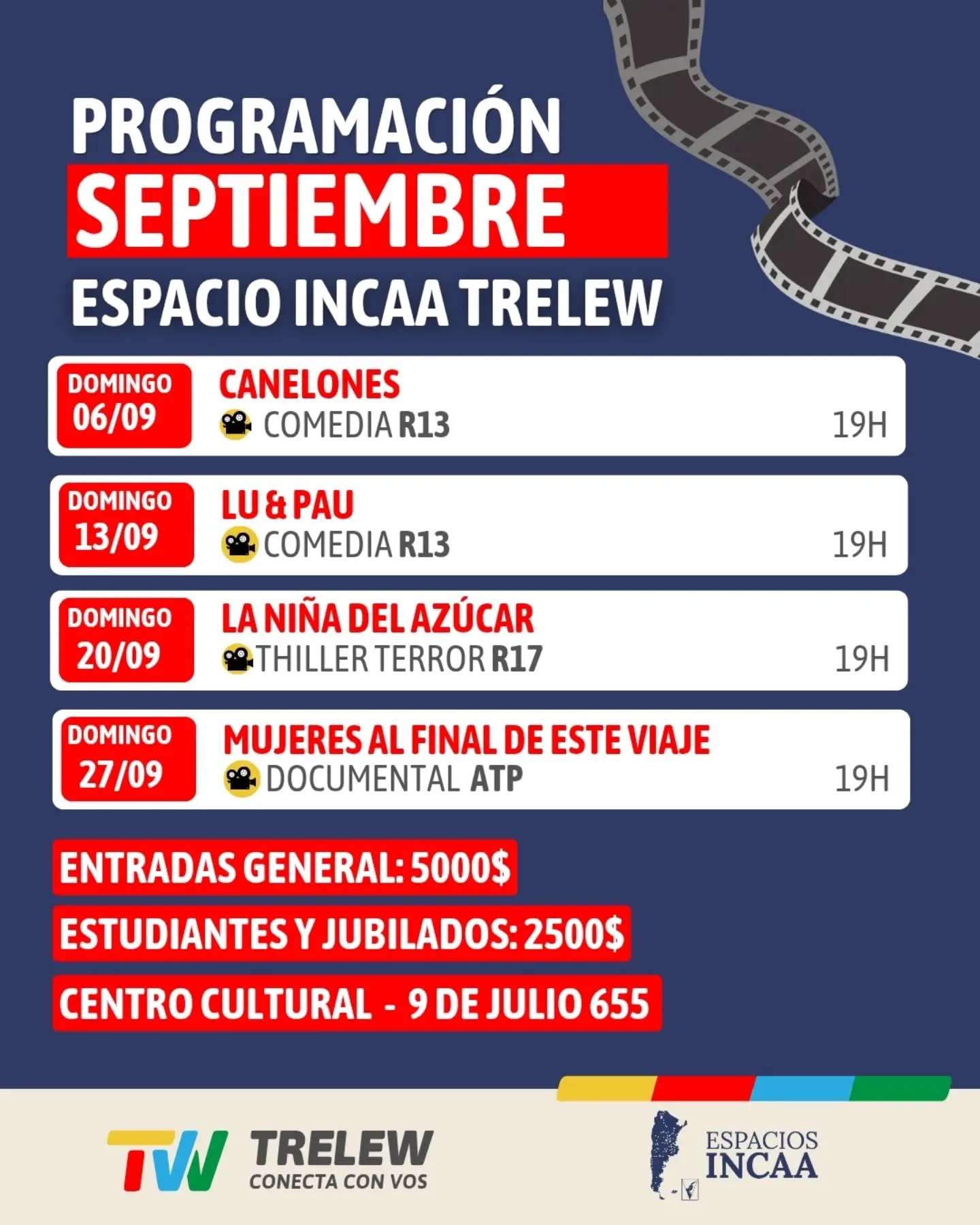 Programación Septiembre Espacio INCAA Trelew